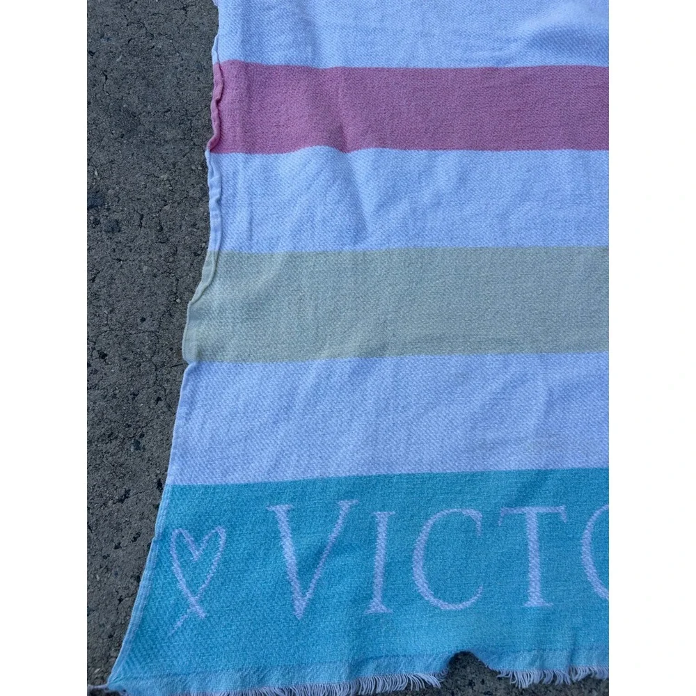 Victoria's Secret Beach Towel Sarong OS Blue Striped Cotton Tassel Women